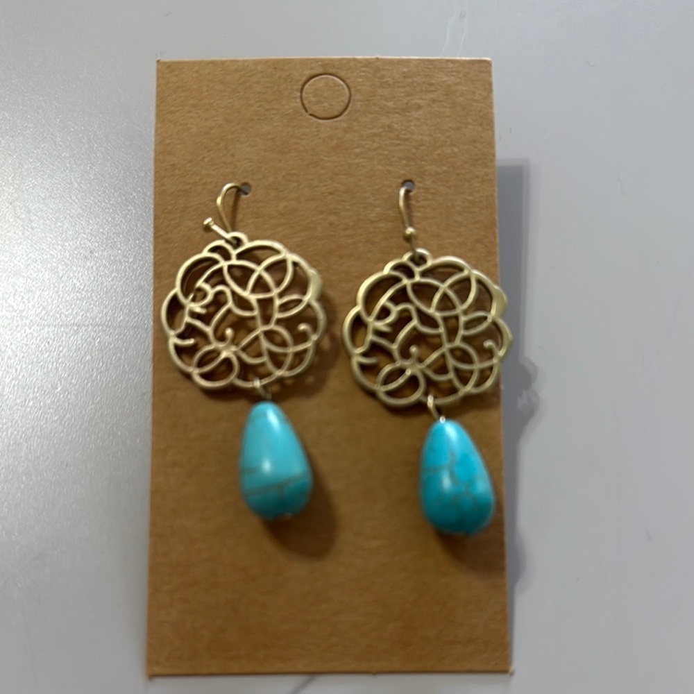 Elegant Gold and Turquoise Earrings